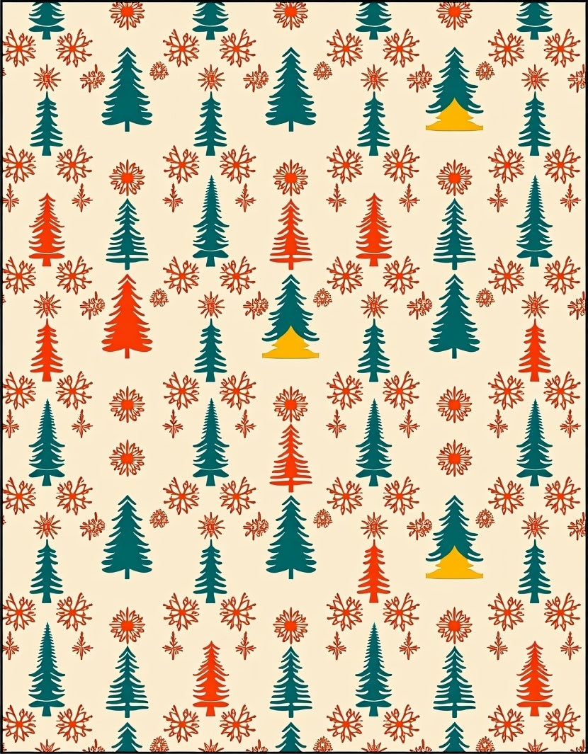 Festive Red Teal Tree Snowflurry Rug