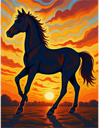 Black Horse Amidst Sunset Waves Rug