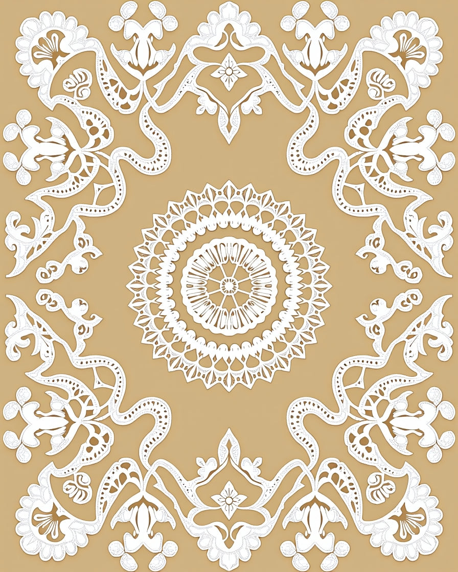 Ornate White Floral Lace Medallion Rug