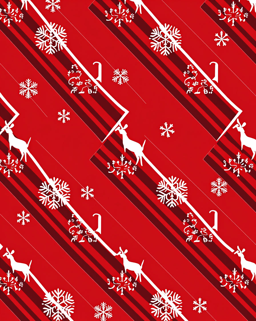 Red White Diagonal Stripe Deer Snowflake Rug