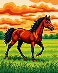 Vibrant Chestnut Horse Sunset Field Rug
