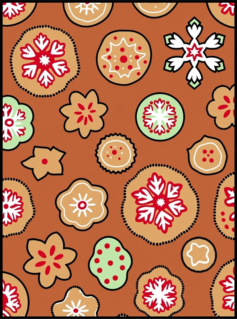 Warm Brown Festive Round Floral Rug