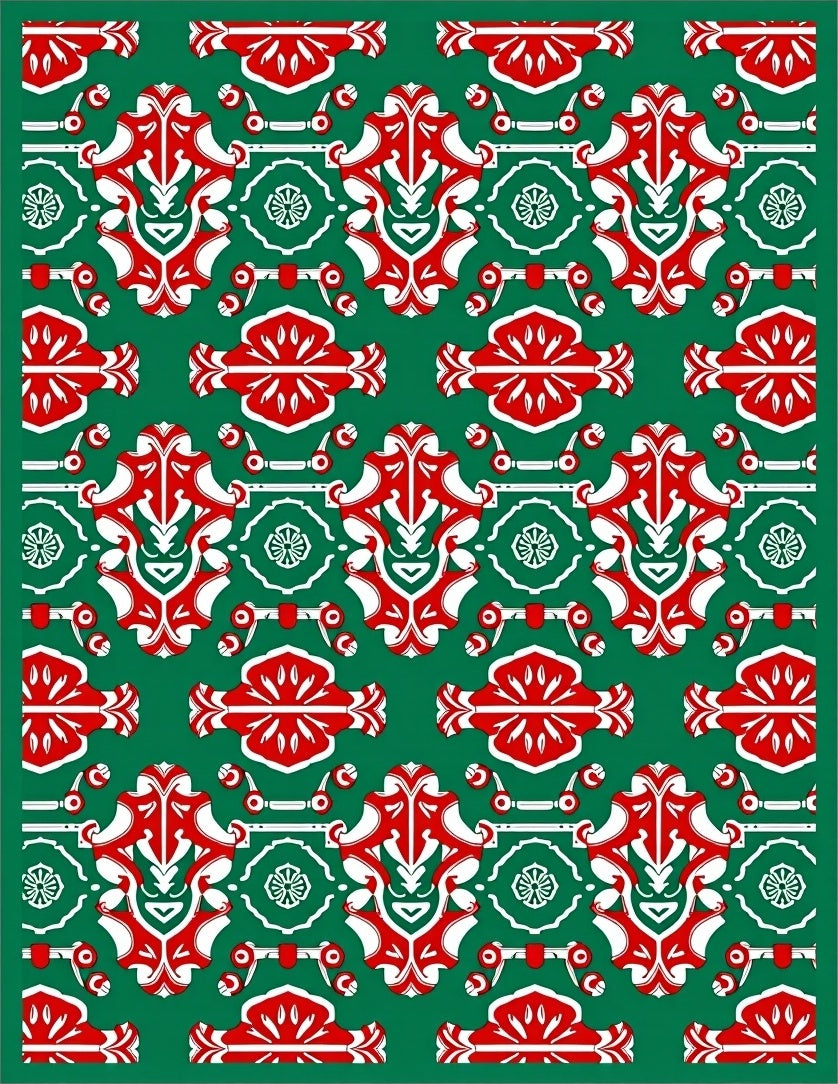 Emerald Red White Repeating Medallion Rug