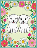 Two White Puppies Floral Border Rug