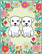 Two White Puppies Floral Border Rug
