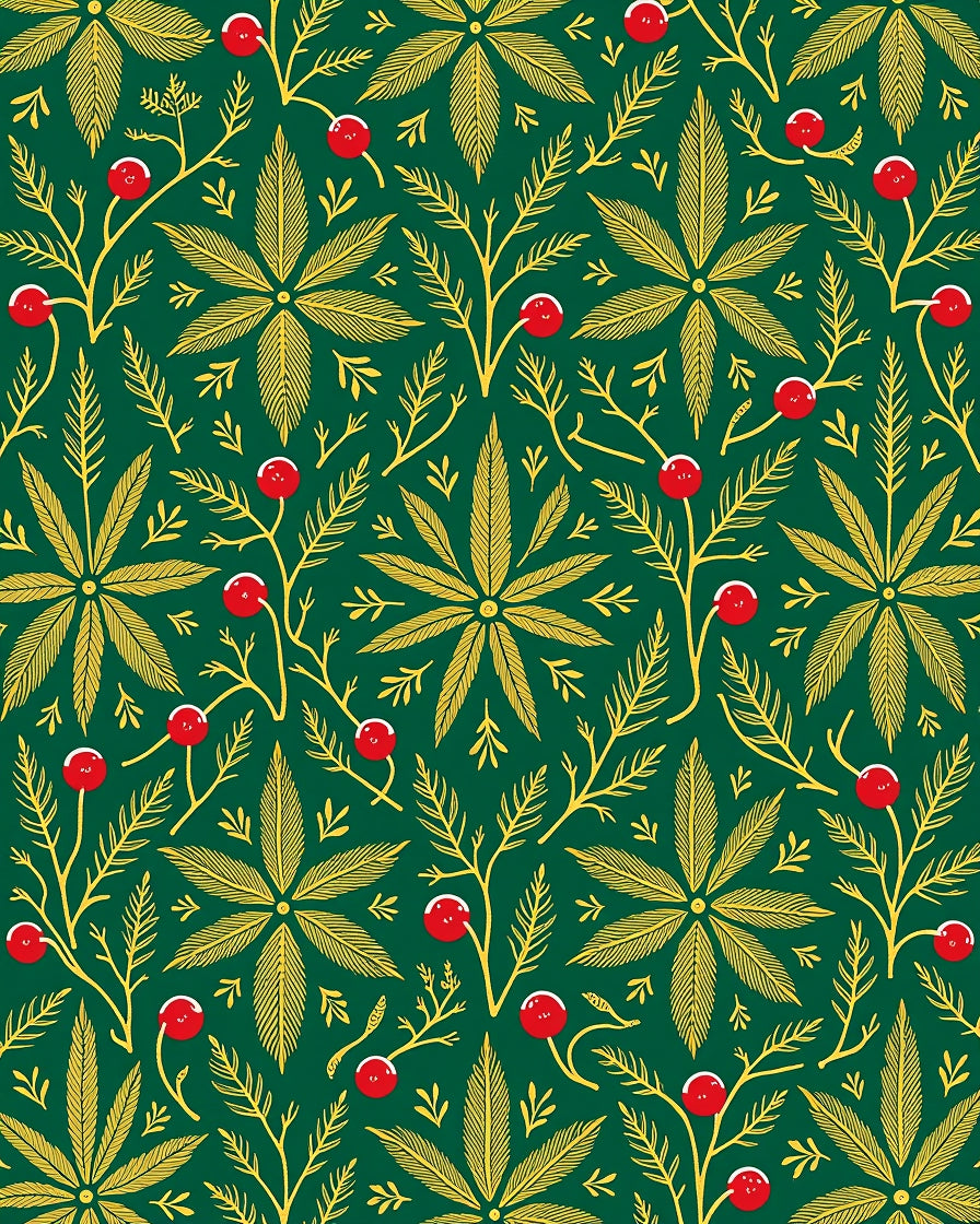 Green Golden Leaf Berry Sprig Rug
