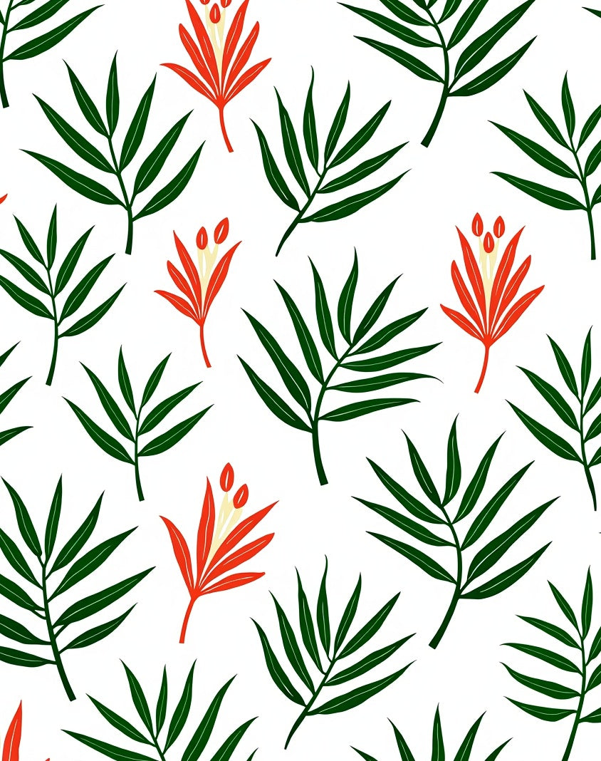 Minimalist Green Leaf Red Flower Rug