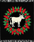Black Cream Cow Floral Wreath Rug