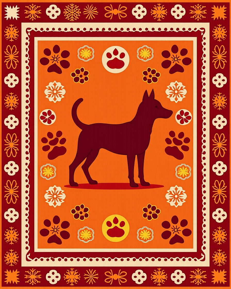 Crimson Dog Paw Floral Medallion Rug