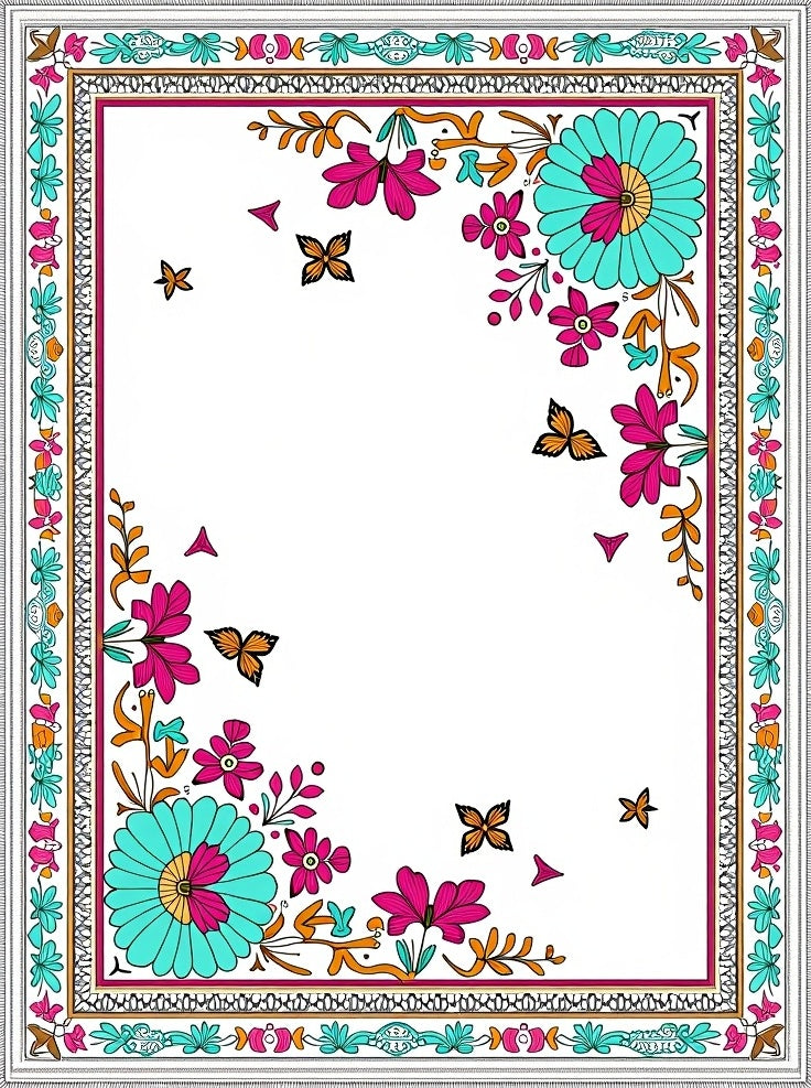 Whimsical Tropical Floral Butterfly Medallion Rug