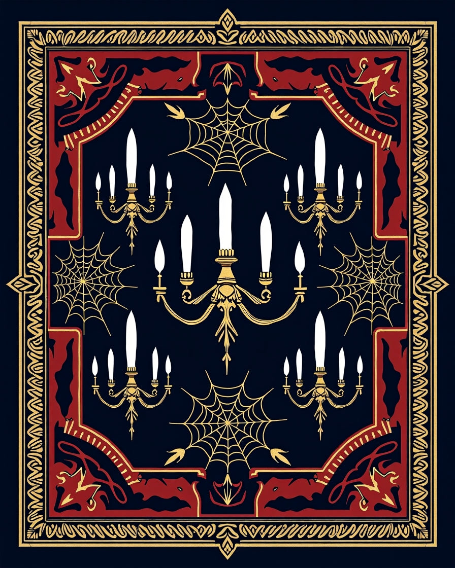 Gothic Dark Blue Candelabra Spiderweb Rug