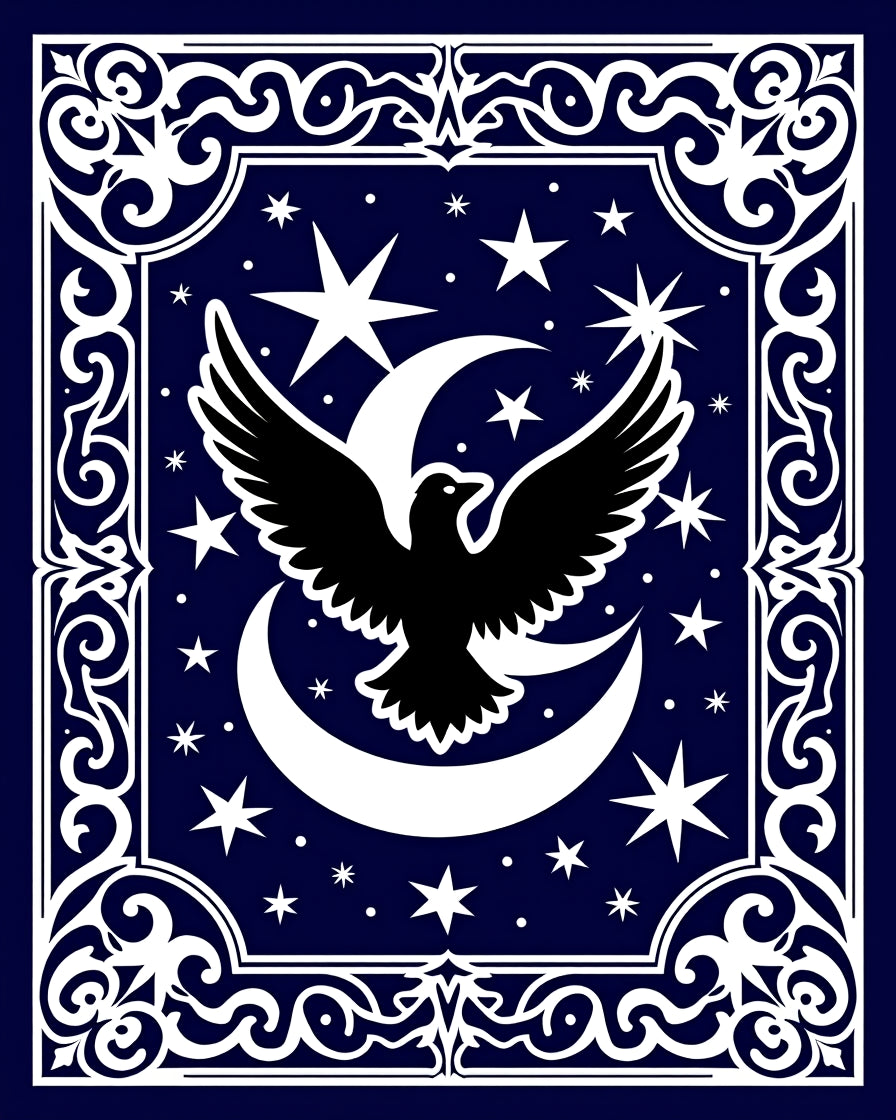 Midnight Eagle Crescent Moon Stars Rug