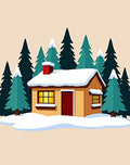 Cozy Yellow Cabin Winter Evergreen Forest Rug