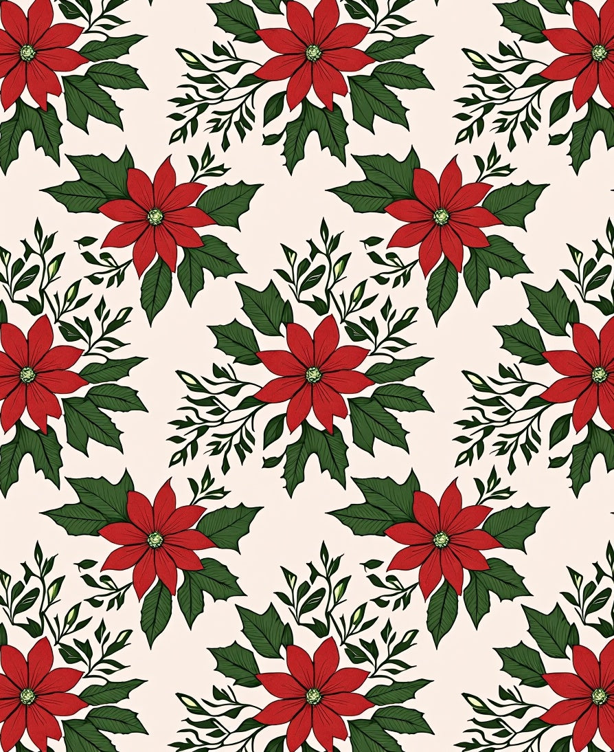 Red Poinsettia Floral Vine Rug