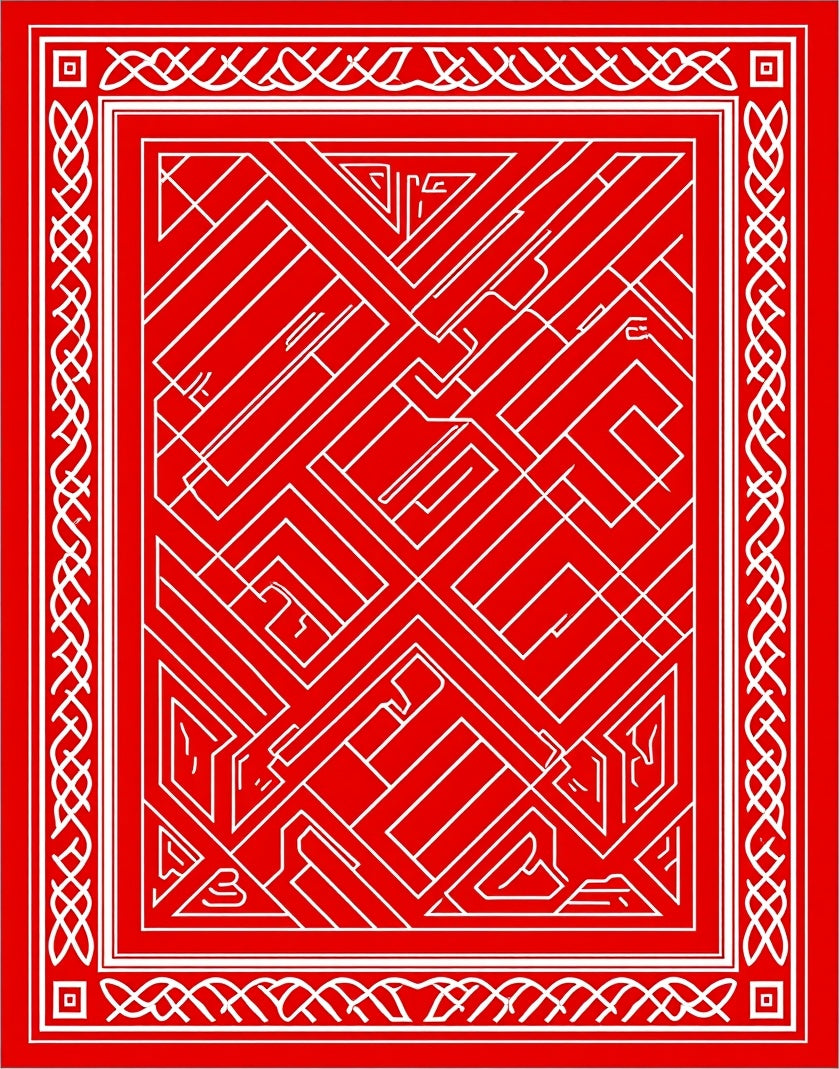 Labyrinth Red Interlocking Geometric Rug