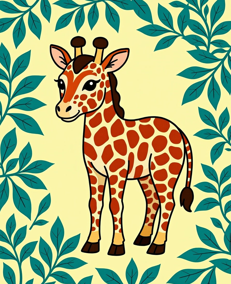 Whimsical Giraffe Leafy Safari Rug