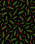 Green Pine Branches Red Berries Rug