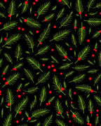 Green Pine Branches Red Berries Rug