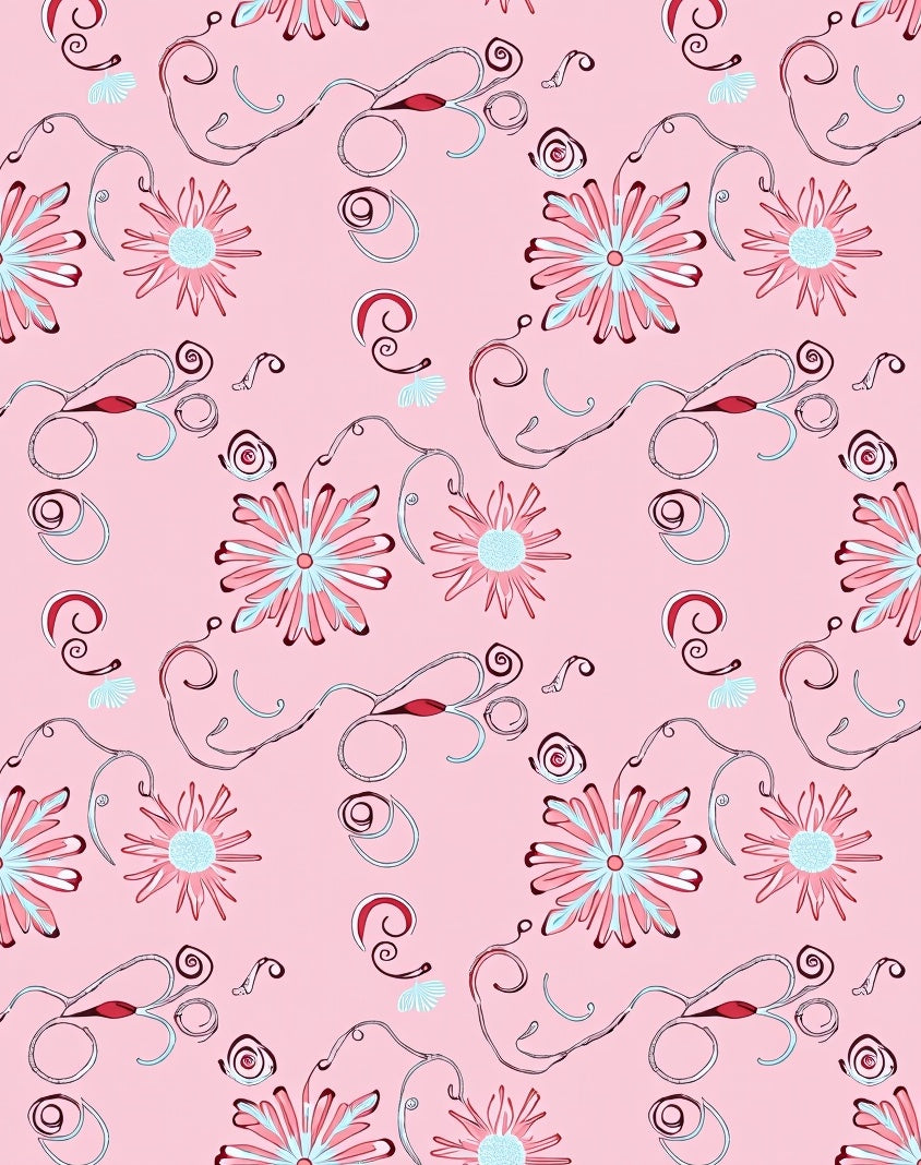 Pink Floral Swirls and Twists Rug