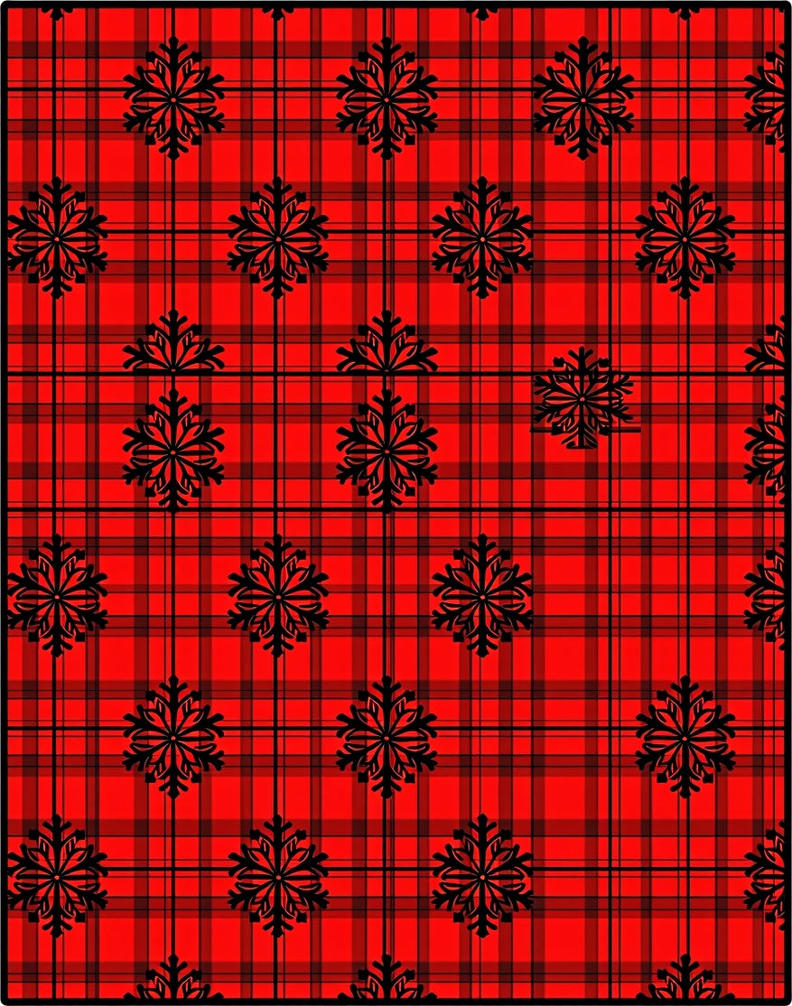 Red Black Plaid Snowflake Scatter Rug