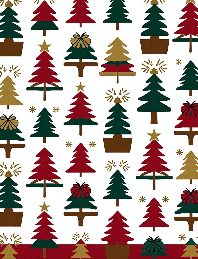 Festive Red Green Gold Christmas Trees Rug
