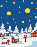 Cozy Snowy Village Yellow Stars Rug