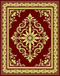Ornate Crimson Gold Floral Medallion Layout Rug