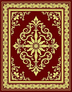 Ornate Crimson Gold Floral Medallion Layout Rug