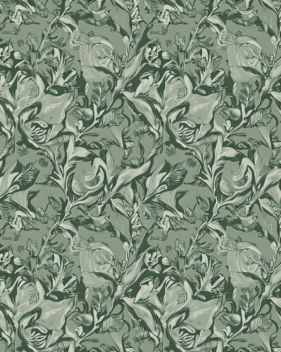 Earthy Green Organic Foliage Swirl Rug