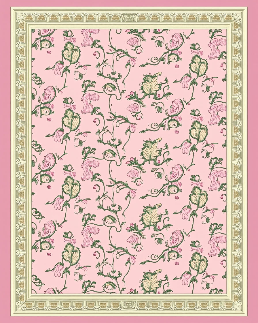 Pink Floral Vine Garden Rug