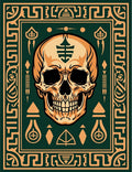 Dark Green Ornate Skull Medallion Rug