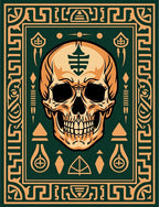 Dark Green Ornate Skull Medallion Rug