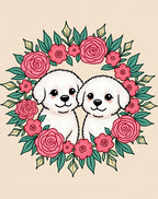 Pink Rose Wreath Adorable Puppies Rug