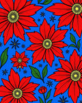 Bold Red Poinsettia Floral Snowflakes Rug