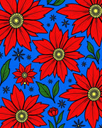 Bold Red Poinsettia Floral Snowflakes Rug