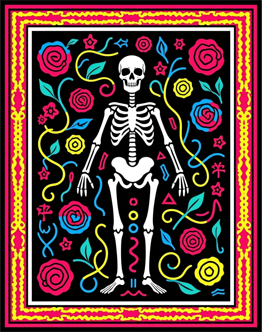 Vibrant Skeleton Floral Medallion Rug