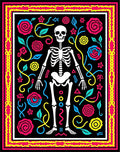 Vibrant Skeleton Floral Medallion Rug