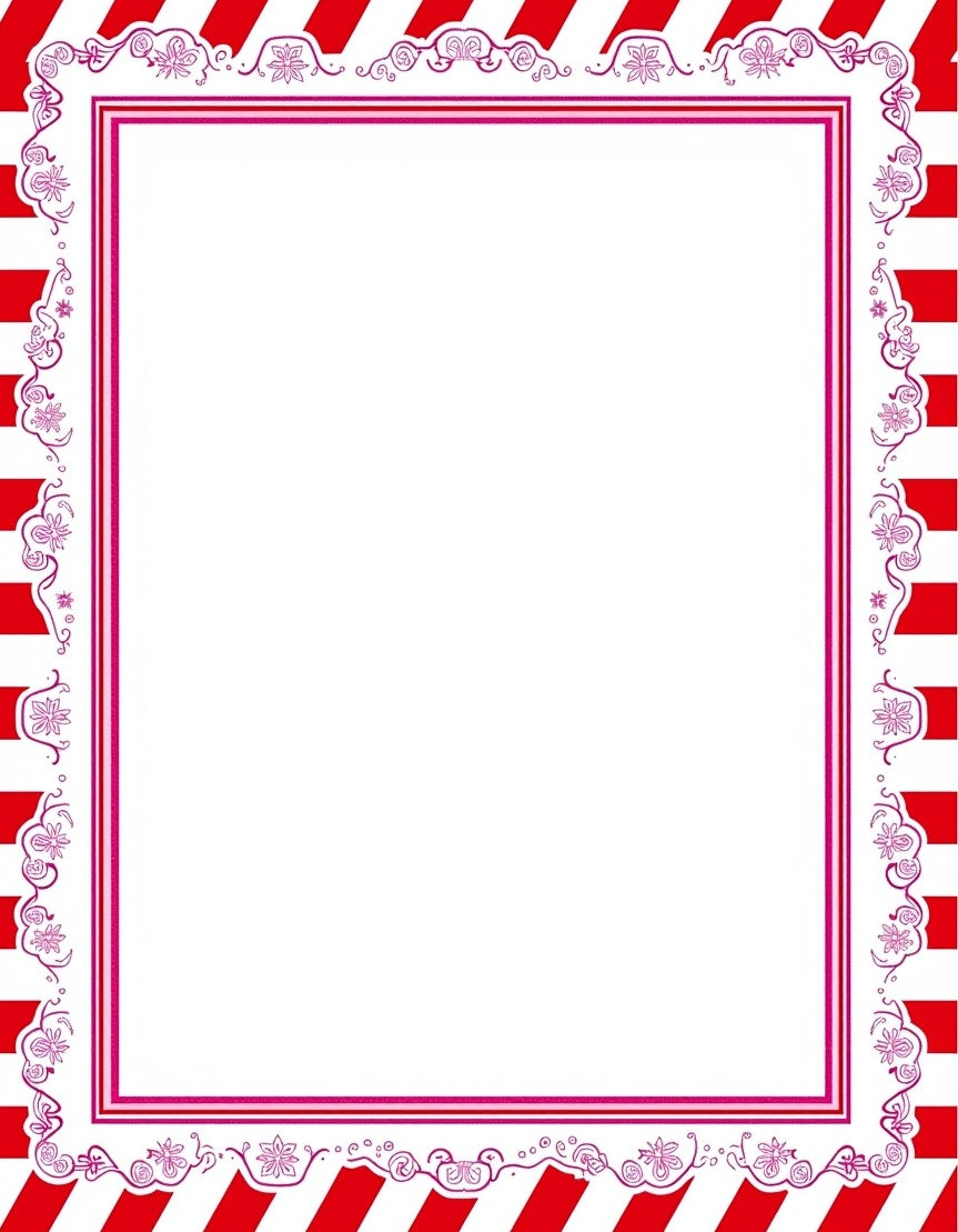 Whimsical Red Pink Floral Stripe Frame Rug