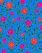 Vibrant Fuchsia Orange Floral Vine Rug