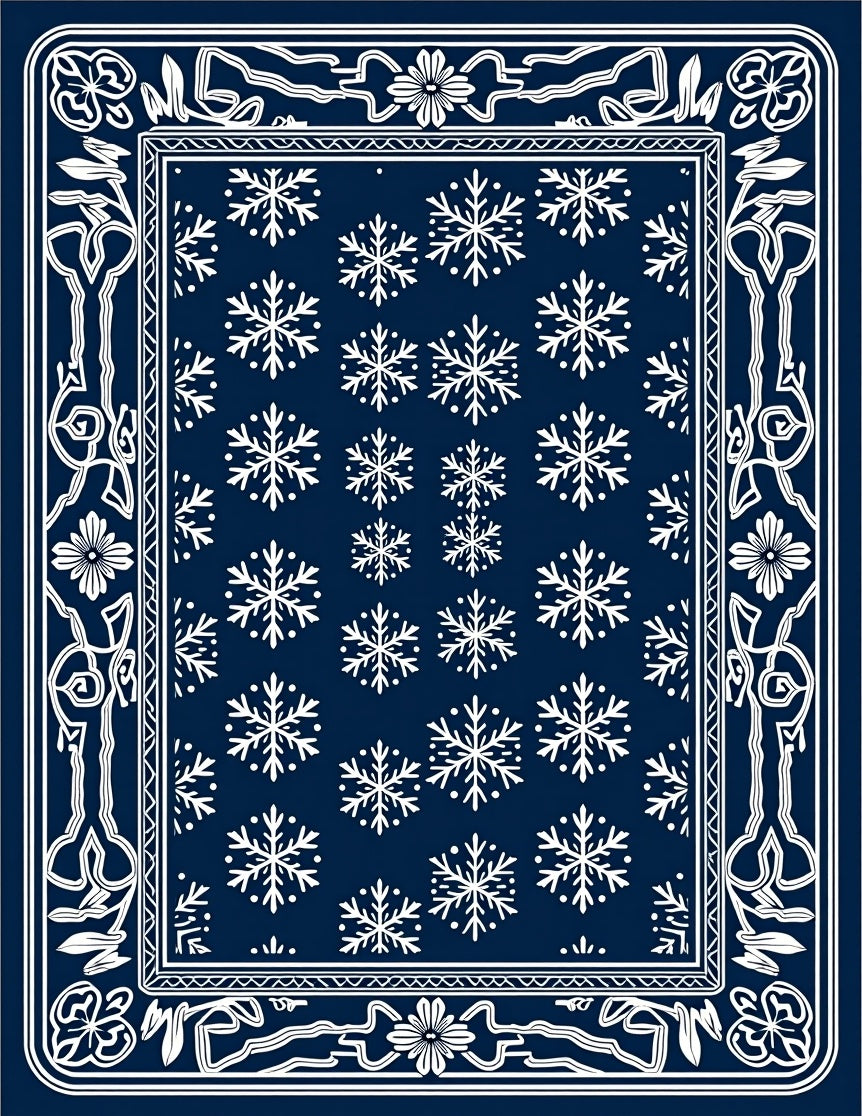 Classic Navy Snowflake Floral Border Rug