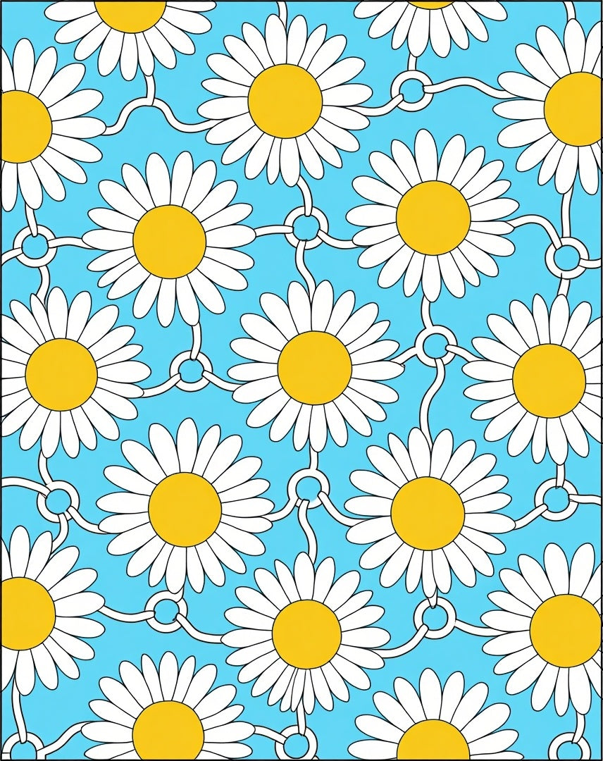 White Daisy Chain Blue Field Rug