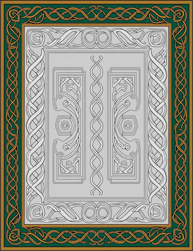 Emerald Gold Interlocking Knot Border Rug