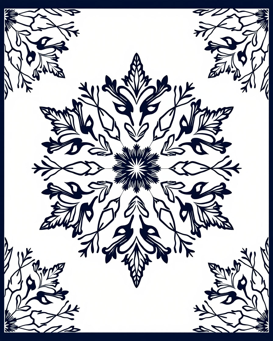Navy Blue Floral Medallion Art Rug