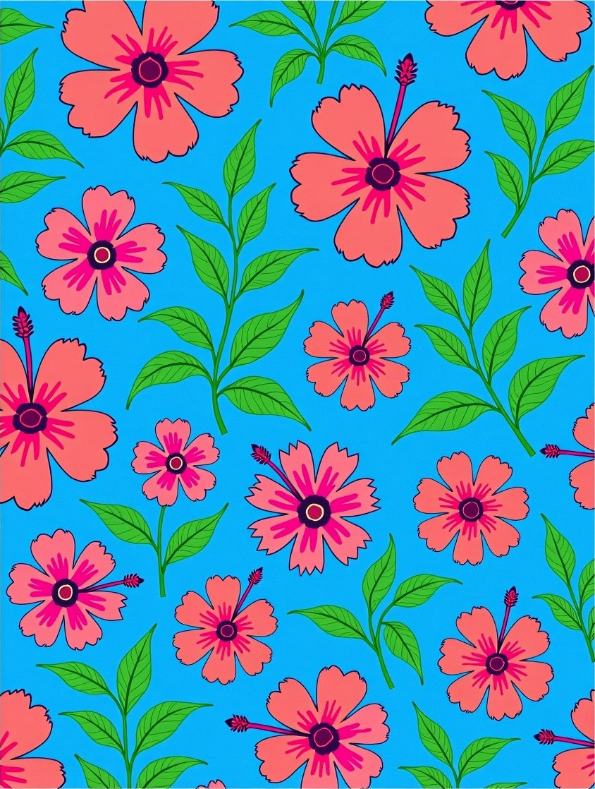 Coral Floral Tropical Foliage Rug