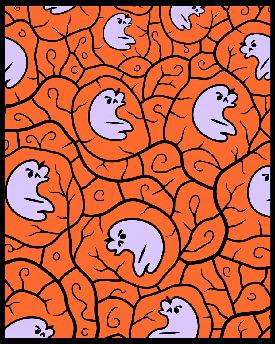 Spooky Lavender Ghost Orange Swirl Rug