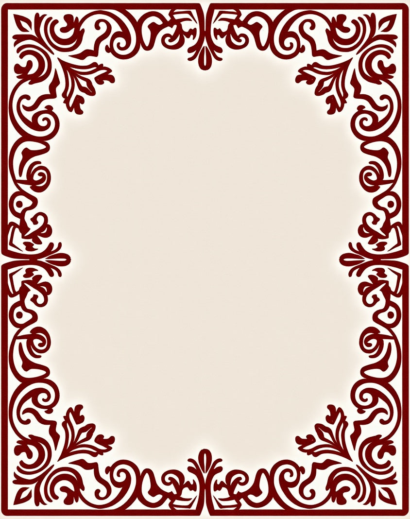 Rich Burgundy Vintage Scrollwork Border Rug
