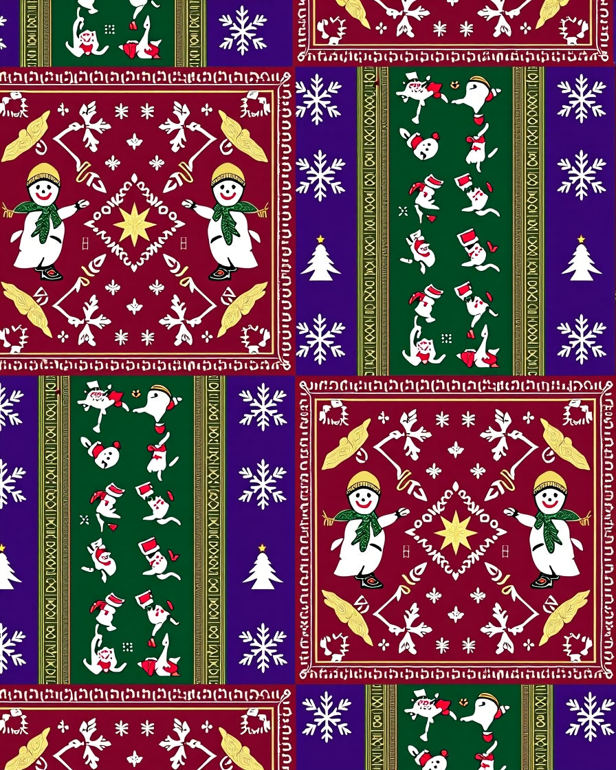 Festive Snowman Snowflake Christmas Rug