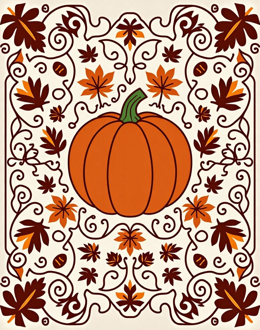 Orange Pumpkin Autumn Leaf Vine Rug