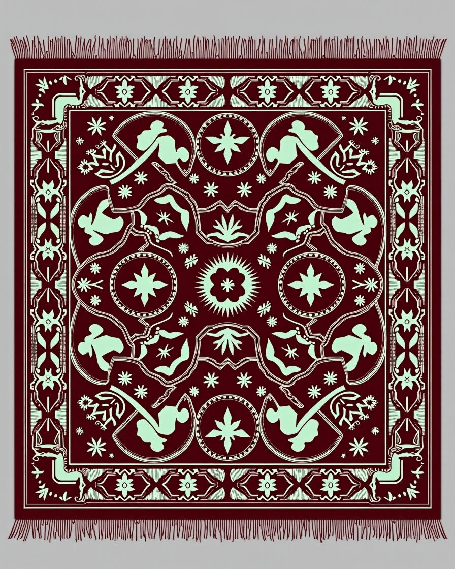 Burgundy Mint Abstract Figure Medallion Rug