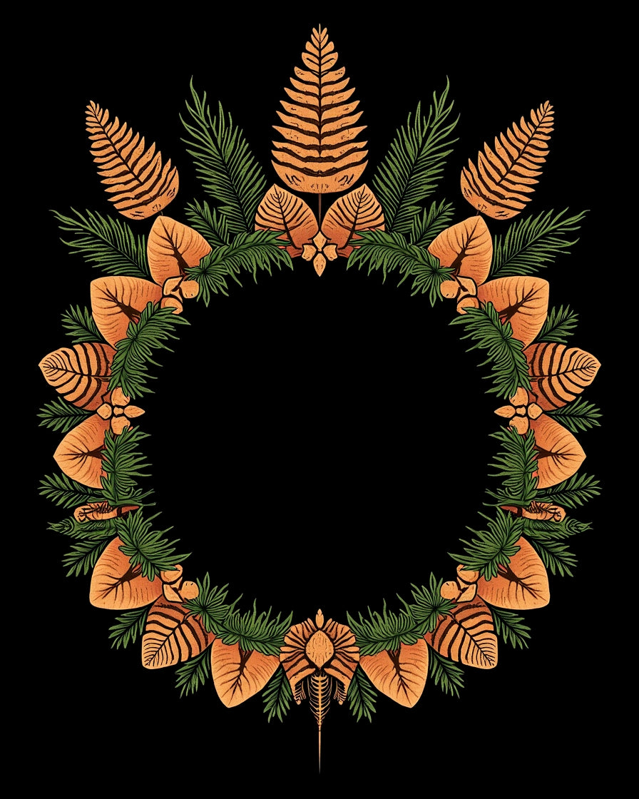 Orange Fern Leaf Wreath Arrangement Rug